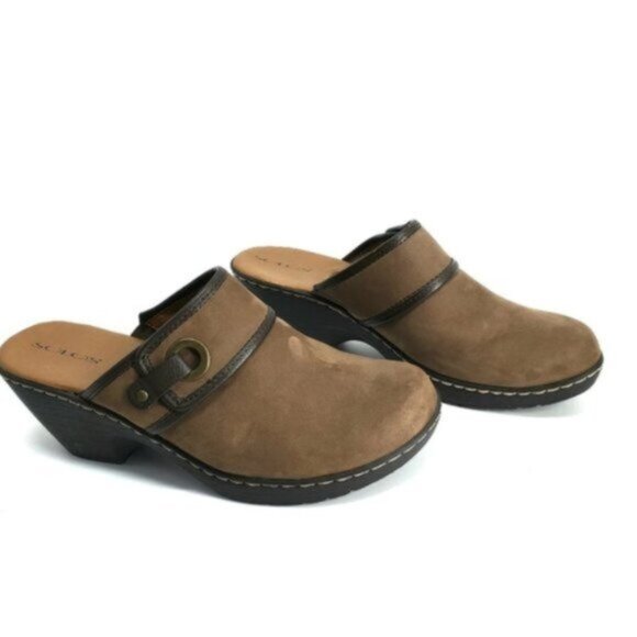 Solos 8M, 2.5" Heel Carmella Brown Leather Slip-on Round Toe Wedge Clogs - Picture 5 of 7